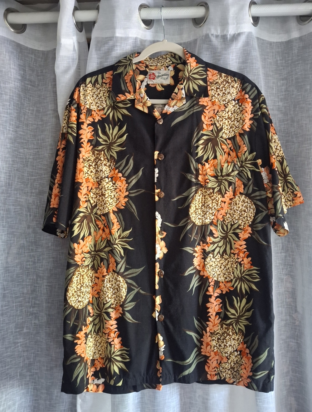 VTG Hilo Hattie Hawaiian Original Mens SZ Med Shirt Rayon Palm Flower Pineapple 